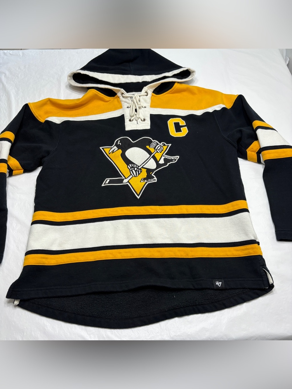 ‘47Pittsburgh Penguins Crosby Lacer Laced Hoodie Sweatshirt Men’s Medium Captain